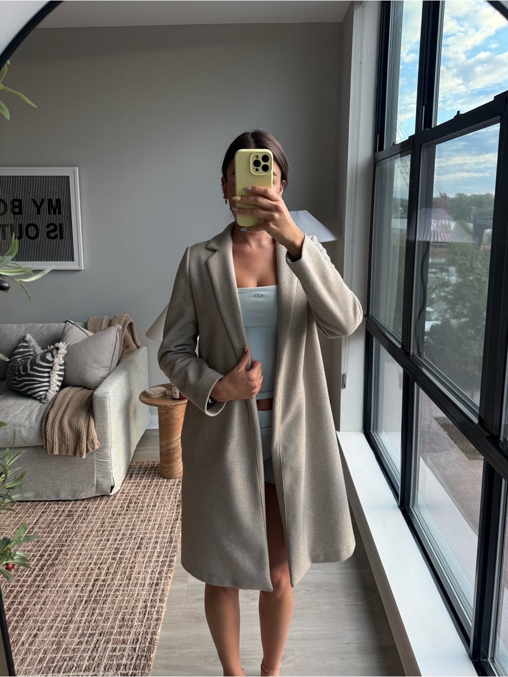 Zara Taupe Long Wool-Blend Long Coat